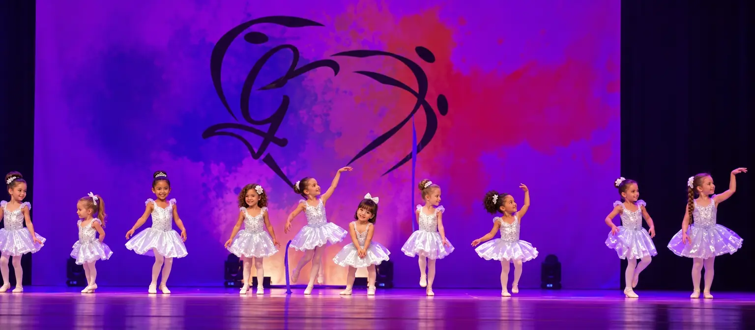 Pequenas bailarinas se apresentando no palco com figurinos brancos